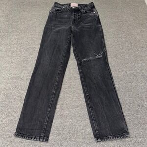 Revice Denim Venus Crop High Rise Straight Leg Jeans Black Distressed Size 25